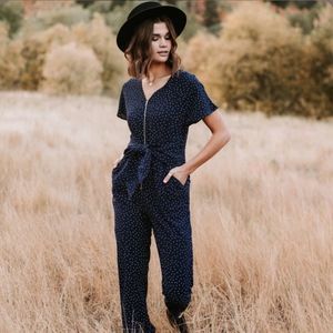Piper & Scoot striped zip jumpsuit with tie waist